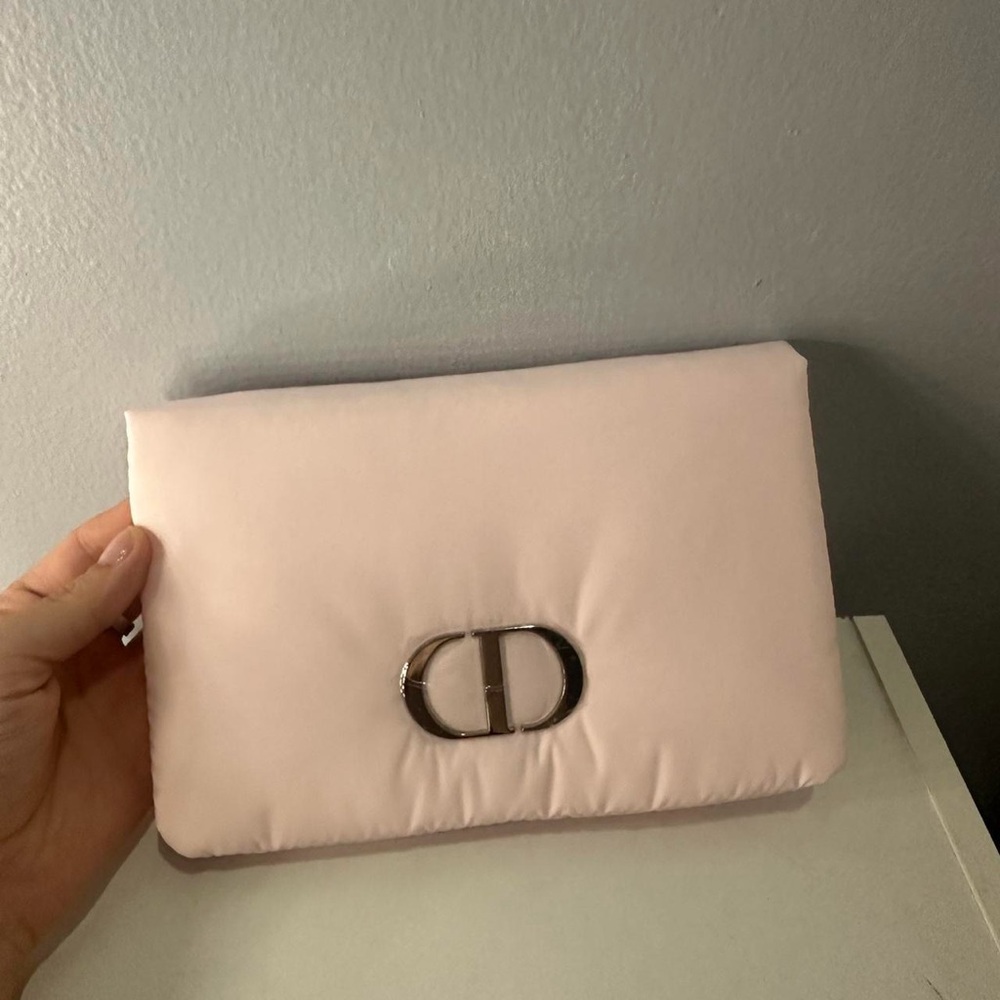 Dior Pink Quilted Clutch with Silver CD Emblem